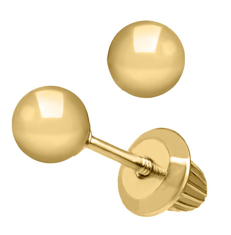 4mm 14kt YELLOW GOLD BALL WITH SCREW BACKS